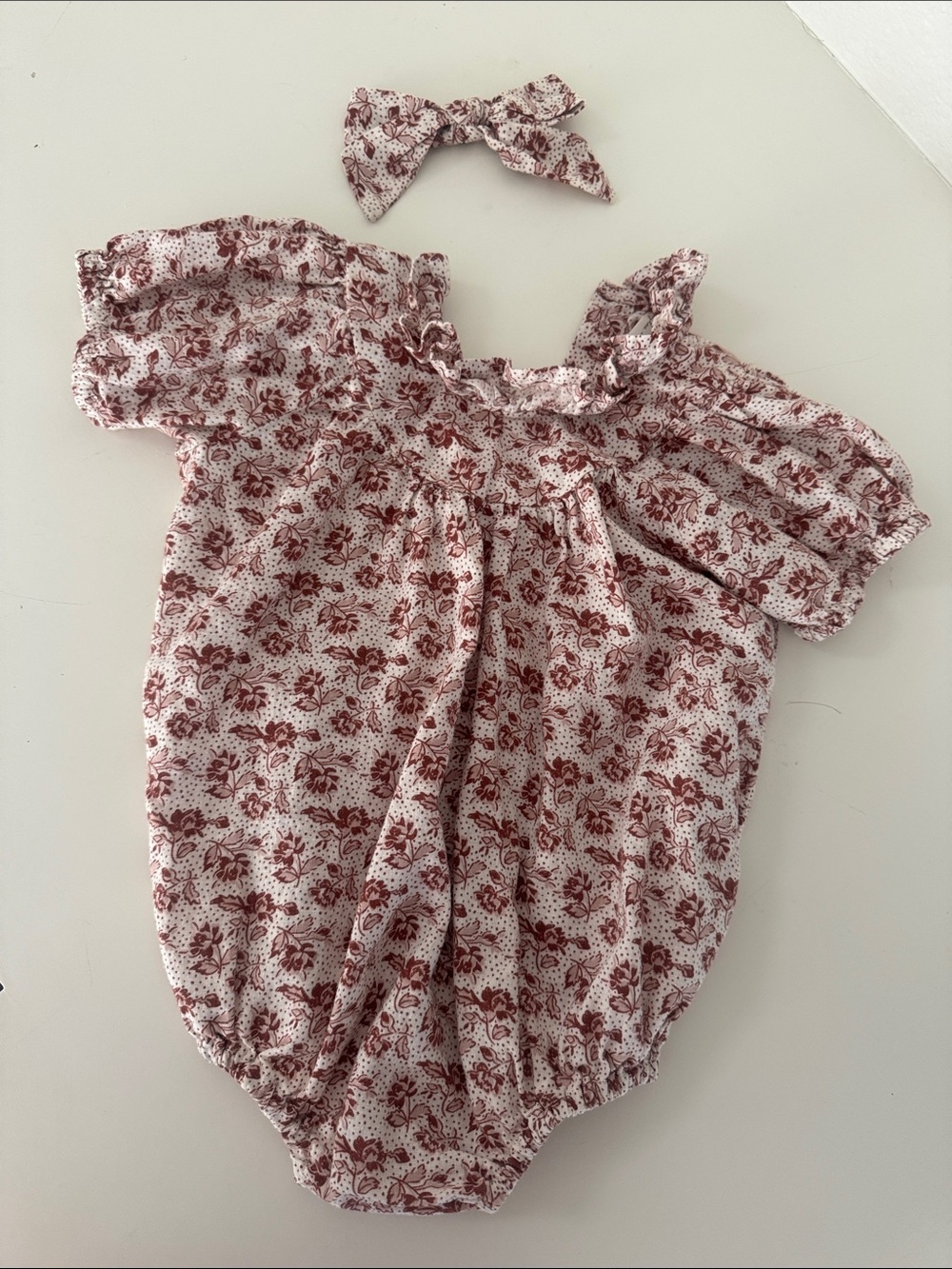 Rylee + Cru Lula Romper & Matching Bow - Red Rose